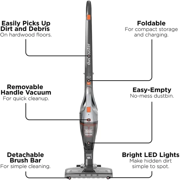 BLACK + DECKER Powerseries Cordless Stick Vacuum Cleaner &amp; Hand Vac, 2-in-1, Titanium Gray 