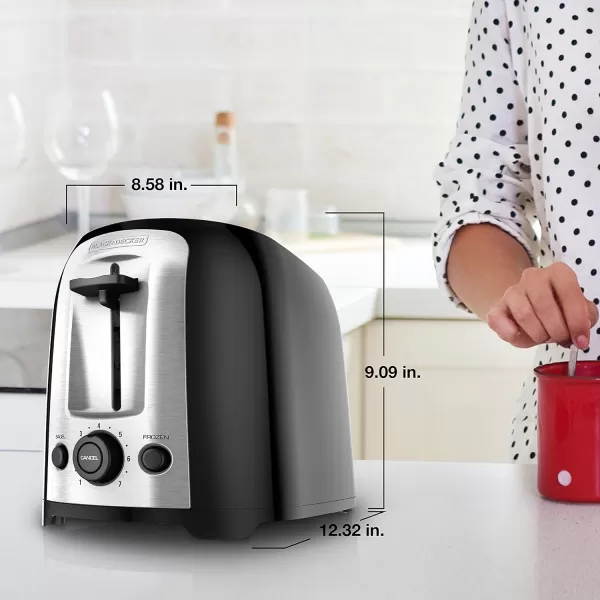 BLACK+DECKER 2-Slice Toaster, TR1278B, Extra Wide Slots, 7 Shade Settings, 850 Watts, Frozen and Bagel Buttons