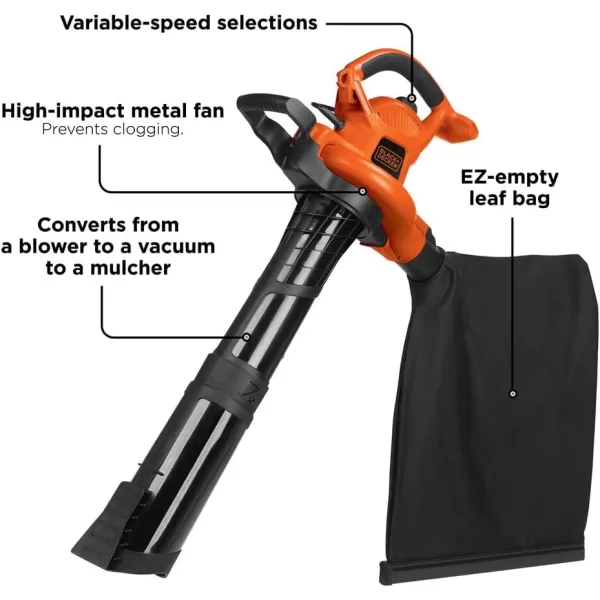 BLACK+DECKER 3-in-1 Electric Leaf Blower, Leaf Vacuum/Mulcher, Corded, 12-Amp 