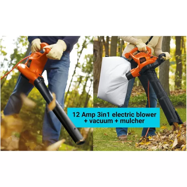 BLACK+DECKER 3-in-1 Leaf Blower, Leaf Vacuum and Mulcher, Up to 230 MPH, 12 Amp, Corded Electric 