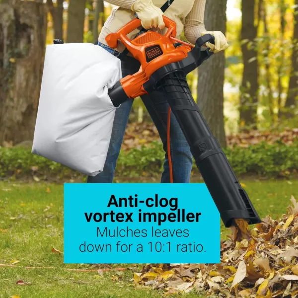 BLACK+DECKER 3-in-1 Leaf Blower, Leaf Vacuum and Mulcher, Up to 230 MPH, 12 Amp, Corded Electric 