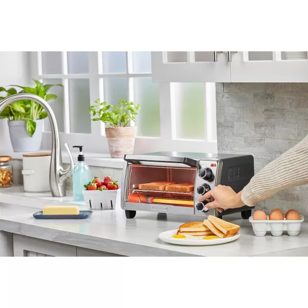 BLACK+DECKER 4-Slice Toaster Oven, TO1756SB, Even Toast, 4 Cooking Functions Bake, Broil, Toast and Keep Warm, Removable Crumb Tray, Timer