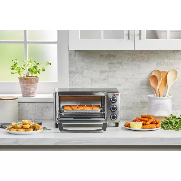BLACK+DECKER 4-Slice Toaster Oven, TO1756SB, Even Toast, 4 Cooking Functions Bake, Broil, Toast and Keep Warm, Removable Crumb Tray, Timer