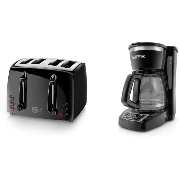 BLACK+DECKER 4-Slice Toaster, TR1410BD, Extra-Wide, 7 Shade Settings, Crumb Trays, Gloss Black