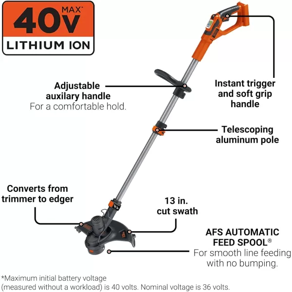 BLACK+DECKER 40V MAX* 13 in. 2in1 Cordless String Trimmer/Edger with POWERCOMMAND Kit 