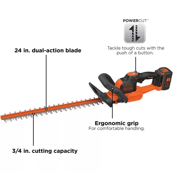 BLACK+DECKER 40V MAX Cordless Hedge Trimmer, 24-Inch Brush Trimmer with Battery and Charger 