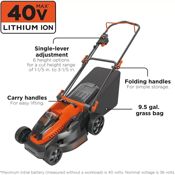 BLACK+DECKER 40V MAX* Cordless Lawn Mower, 16-Inch 