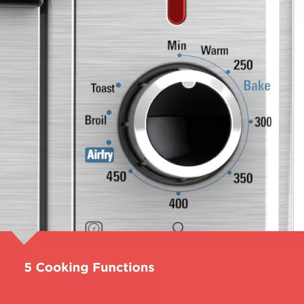 BLACK+DECKER 6-Slice Crisp 'N Bake Air Fry Toaster Oven, TO3215SS, 5 Cooking Functions, 60 Minute Timer, Stainless Steel