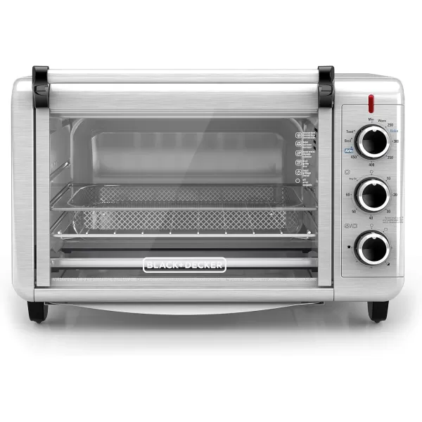 BLACK+DECKER 6-Slice Crisp 'N Bake Air Fry Toaster Oven, TO3215SS, 5 Cooking Functions, 60 Minute Timer, Stainless Steel