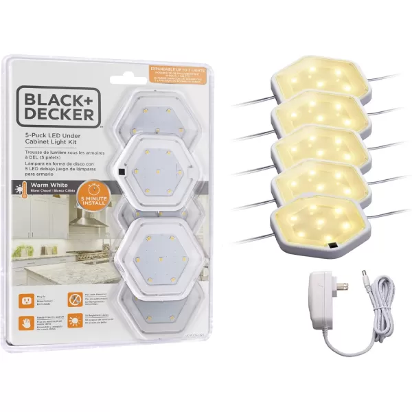 BLACK+DECKER 7-Pack LED Puck Light Kit, Warm White 