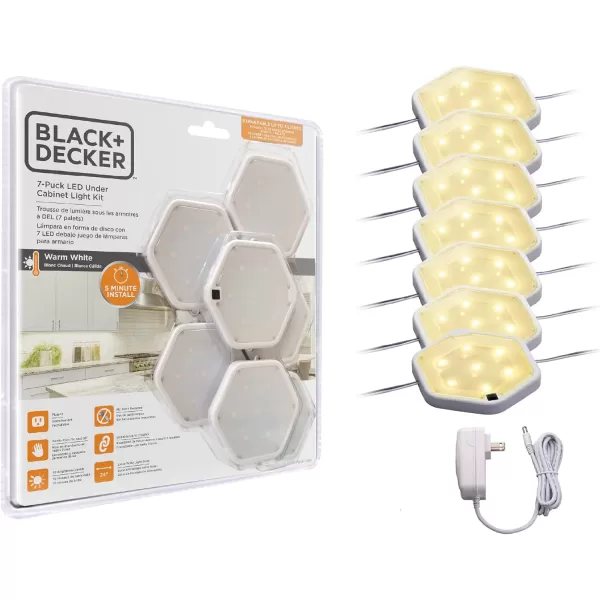 BLACK+DECKER 7-Pack LED Puck Light Kit, Warm White 