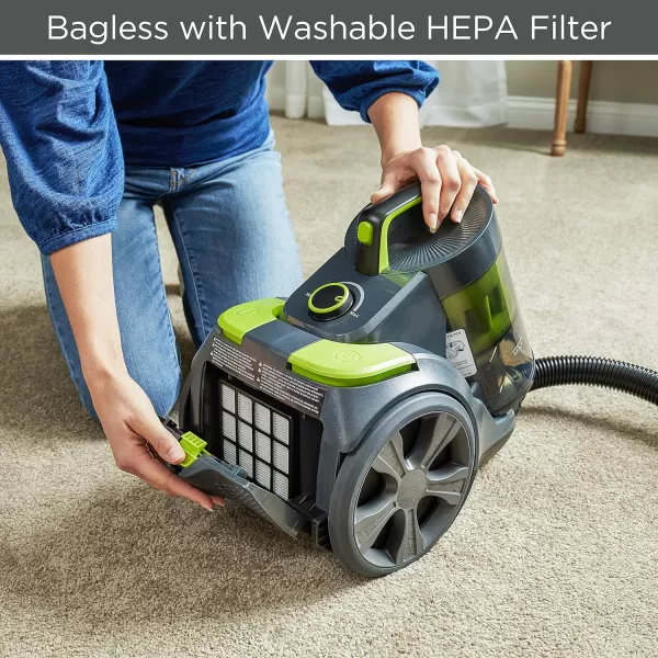 BLACK+DECKER Bagless Canister Multi-Cyclonic Vacuum Cleaner with Anti-Allergen HEPA Filter, Corded 1,200 Watt Motor with Adjustable Suction, Large Cap. &amp; Multiple Attachments, Gray 