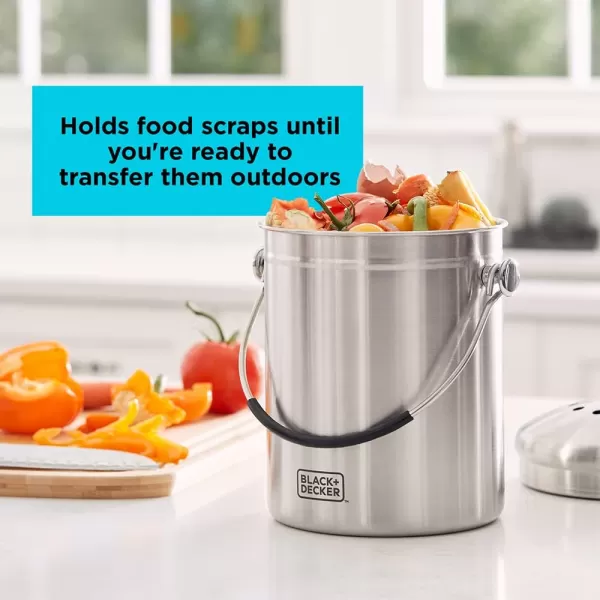 BLACK+DECKER Compost Bin, Stainless Steel, Countertop, 166 oz. 