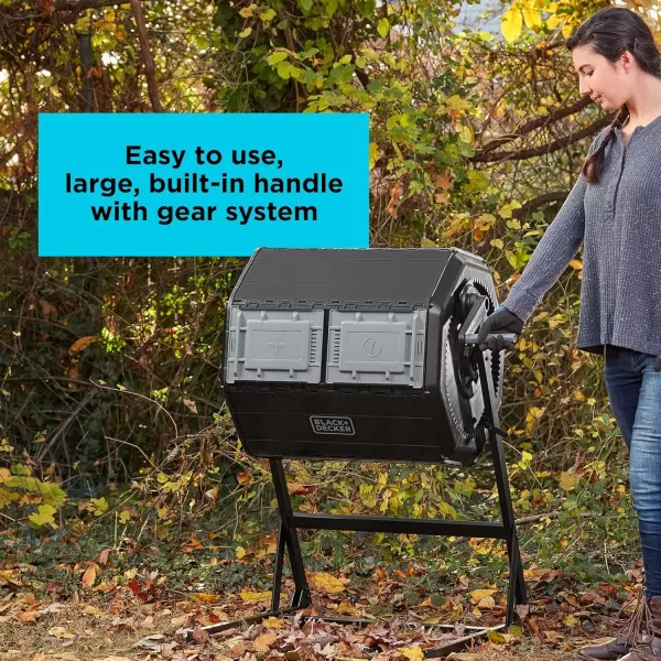 BLACK+DECKER Compost Tumbler, Dual Chamber Composter, 40 Gallon, Easy Handle System for Composting