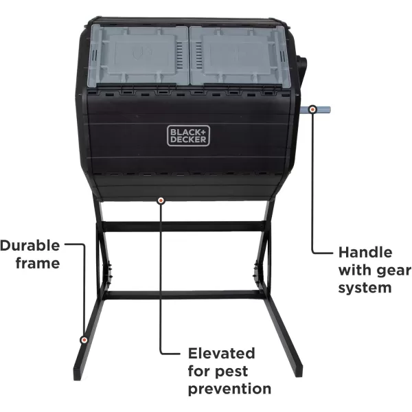 BLACK+DECKER Compost Tumbler, Dual Chamber Composter, 40 Gallon, Easy Handle System for Composting