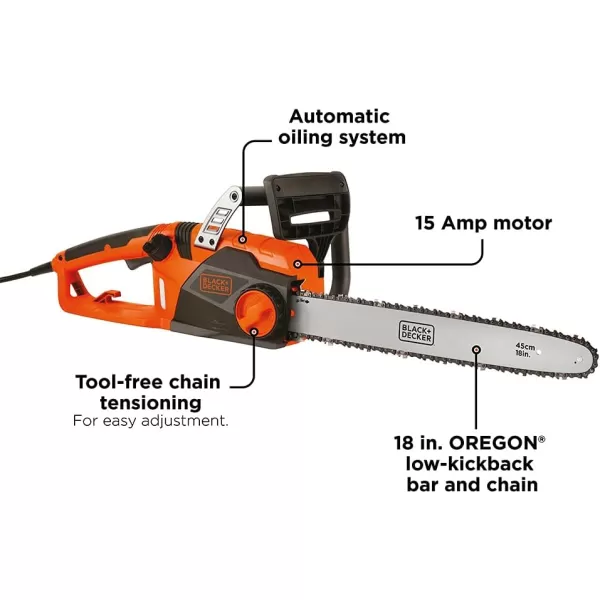BLACK+DECKER Electric Chainsaw, 18-Inch, 15-Amp, Corded 