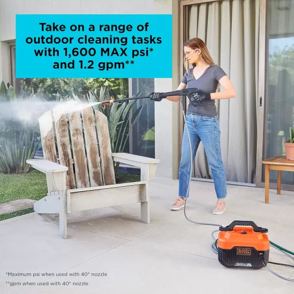 BLACK+DECKER Electric Cold Water Pressure Washer, 1,600 MAX PSI, 1.2 GPM 