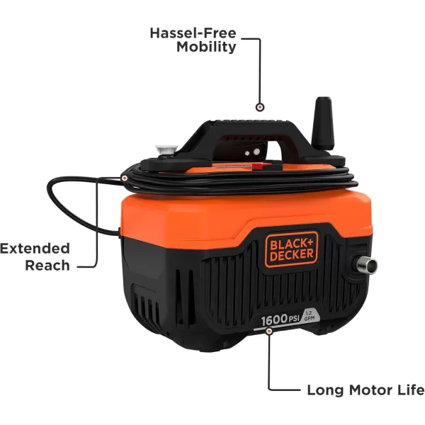BLACK+DECKER Electric Cold Water Pressure Washer, 1,600 MAX PSI, 1.2 GPM 