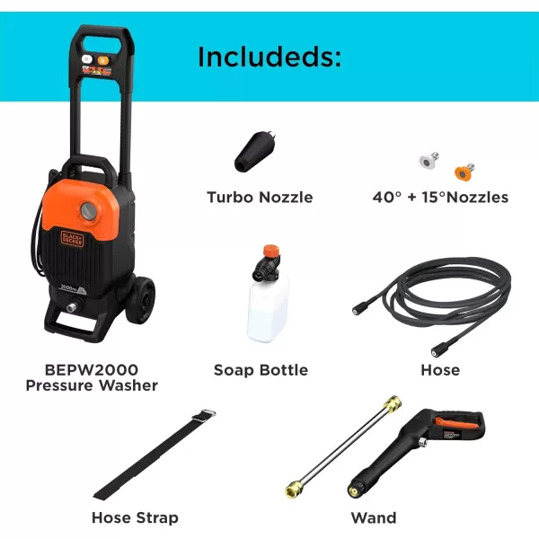 BLACK+DECKER Electric Cold Water Pressure Washer, 2,000 MAX PSI, 1.2 GPM 