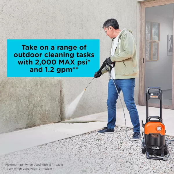 BLACK+DECKER Electric Cold Water Pressure Washer, 2,000 MAX PSI, 1.2 GPM 