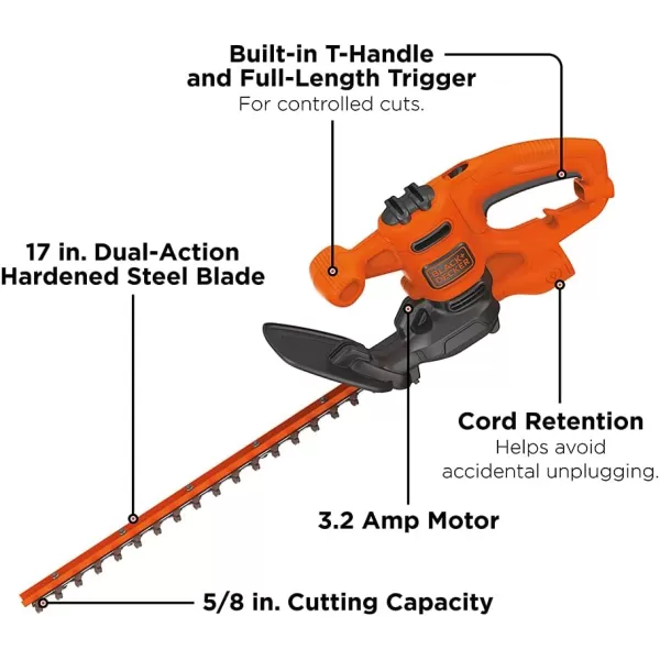 BLACK+DECKER Electric Hedge Trimmer, 17-Inch 