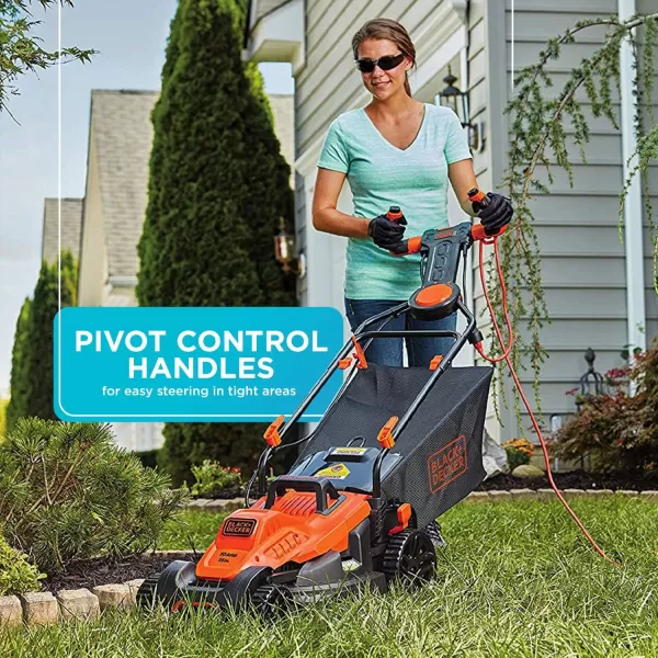 BLACK+DECKER Electric Lawn Mower with Bike Handle, 15-Inch, 10-Amp, Corded 