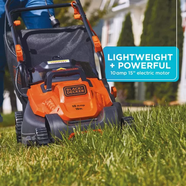 BLACK+DECKER Electric Lawn Mower with Bike Handle, 15-Inch, 10-Amp, Corded 