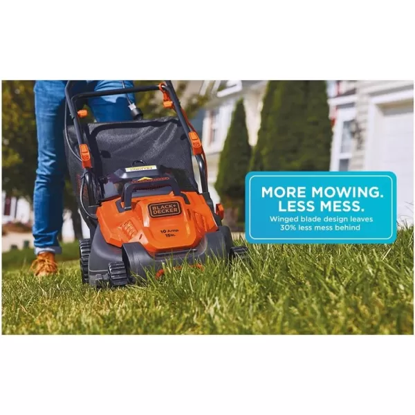 BLACK+DECKER Electric Lawn Mower with Bike Handle, 15-Inch, 10-Amp, Corded 