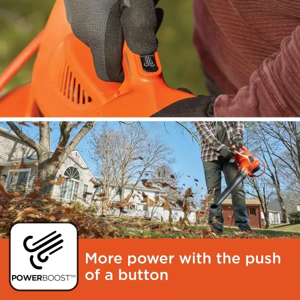 BLACK+DECKER Electric Leaf Blower, Leaf Vacuum and Mulcher 3 in 1, 250 mph Airflow, 400 cfm Delivery Power, Reusable Bag Included, Corded 