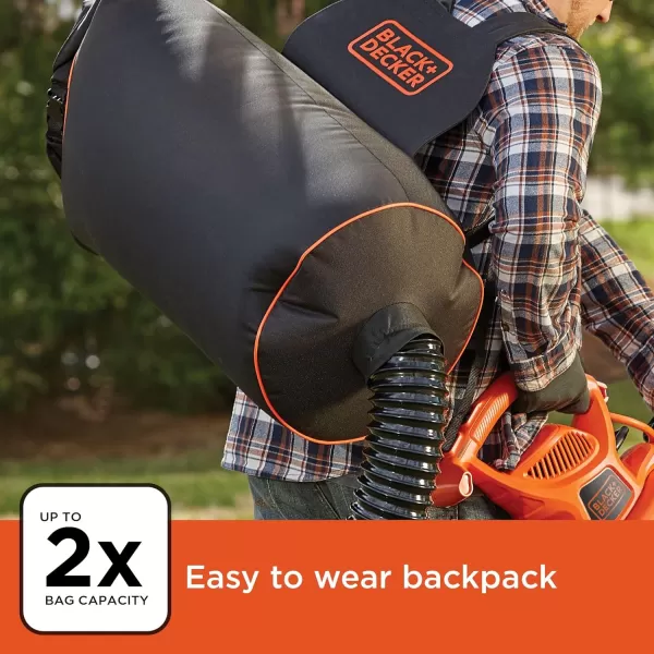 BLACK+DECKER Electric Leaf Blower, Leaf Vacuum and Mulcher 3 in 1, 250 mph Airflow, 400 cfm Delivery Power, Reusable Bag Included, Corded 