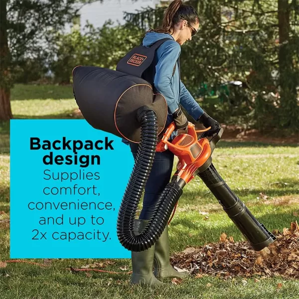 BLACK+DECKER Electric Leaf Blower, Leaf Vacuum and Mulcher 3 in 1, 250 mph Airflow, 400 cfm Delivery Power, Reusable Bag Included, Corded 