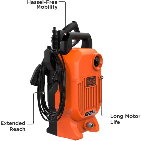 BLACK+DECKER Electric Pressure Washer, Cold Water, 1700 PSI, 1.2 GPM 
