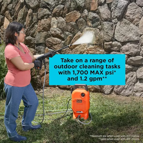 BLACK+DECKER Electric Pressure Washer, Cold Water, 1700 PSI, 1.2 GPM 