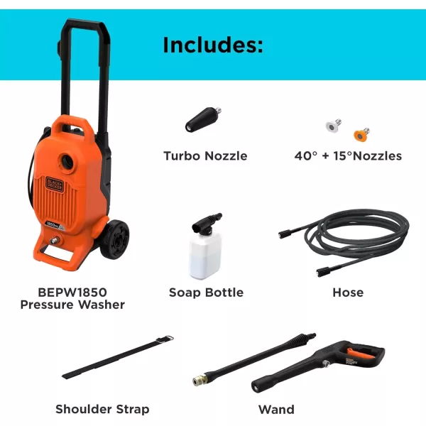 BLACK+DECKER Electric Pressure Washer, Cold Water, 1850 PSI, 1.2 GPM 