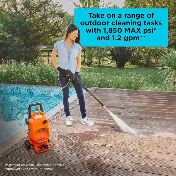 BLACK+DECKER Electric Pressure Washer, Cold Water, 1850 PSI, 1.2 GPM 