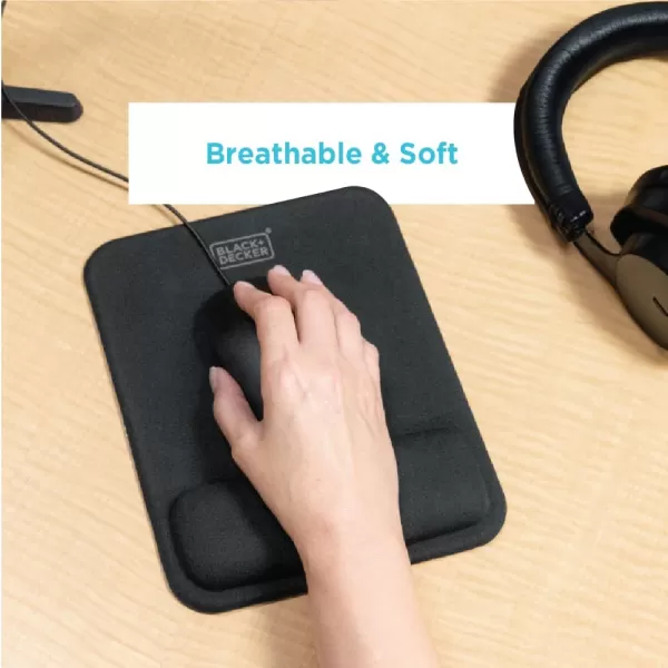 BLACK+DECKER Ergonomic Mouse Pad Wrist Support - Comfortable Mouse Pad Wrist Rest - Wrist Relief Gel Mousepad - Non-Slip Base Aesthetic Mousepad for Gaming, Home, Office - Perfect for Computer, Laptop