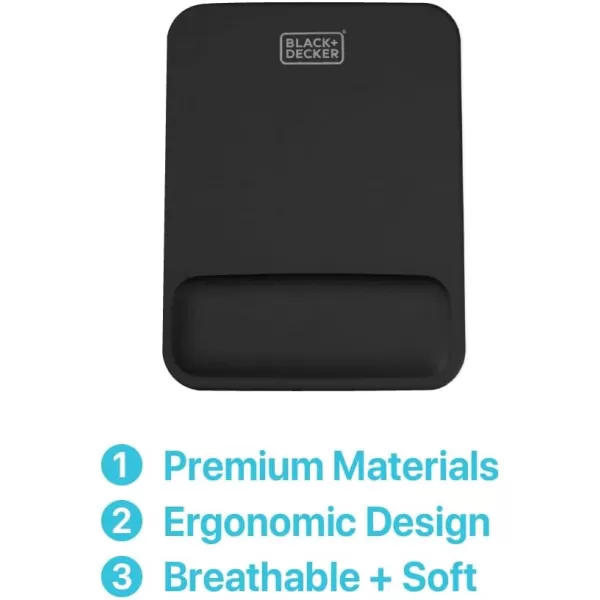 BLACK+DECKER Ergonomic Mouse Pad Wrist Support - Comfortable Mouse Pad Wrist Rest - Wrist Relief Gel Mousepad - Non-Slip Base Aesthetic Mousepad for Gaming, Home, Office - Perfect for Computer, Laptop