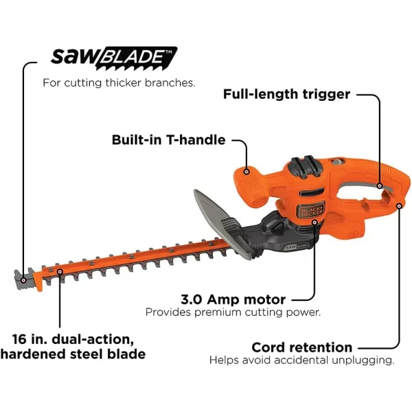 BLACK+DECKER Hedge Trimmer, Dual-Action Blade, 16-Inch 