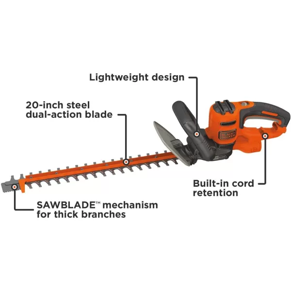 BLACK+DECKER Hedge Trimmer with Saw, 20-Inch, Corded 
