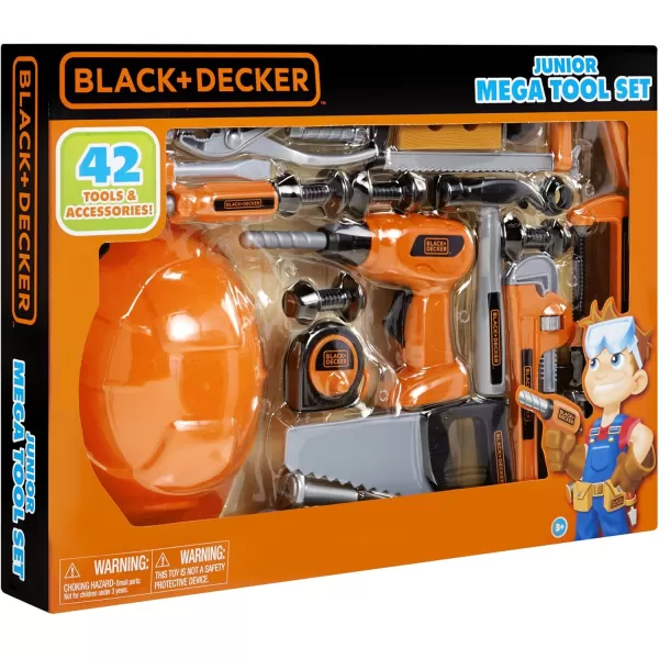 BLACK+DECKER Junior Kids Tool Set - Mega Tool Set with 42 Tools &amp; Accessories! Role Play Tools for Toddlers Boys &amp; Girls Ages 3 Years Old and Above, Includes Helmet! 