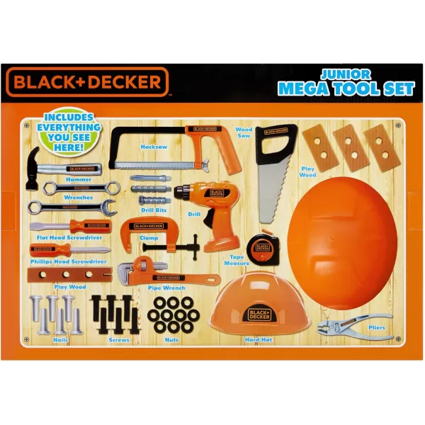 BLACK+DECKER Junior Kids Tool Set - Mega Tool Set with 42 Tools &amp; Accessories! Role Play Tools for Toddlers Boys &amp; Girls Ages 3 Years Old and Above, Includes Helmet! 