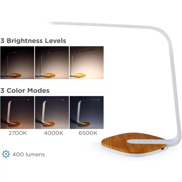 BLACK+DECKER LED Desk Lamp with Wood Grain Base, 14-1/2"H, White