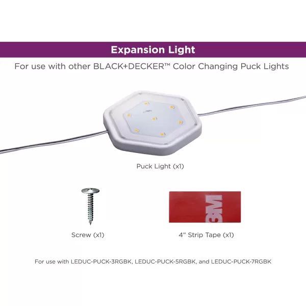 BLACK+DECKER LEDUC-PUCK-3RGB Color Changing LED Puck Light Kit with Remote, Tool-Free Install, Dimmable, 3-Pack, RGBW 