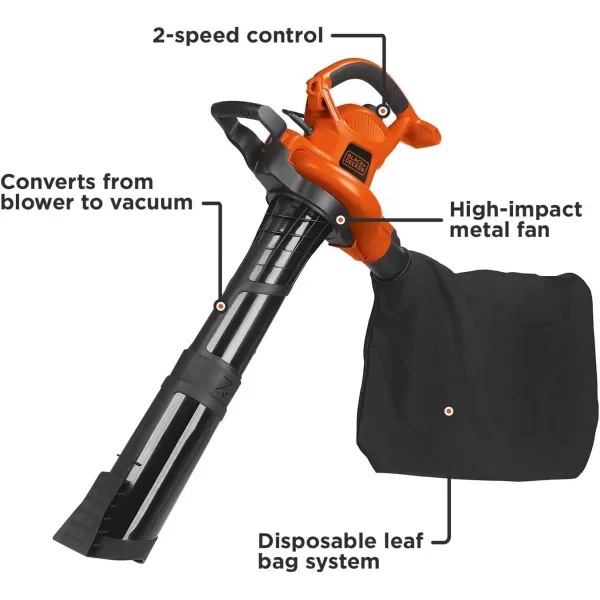 BLACK+DECKER Leaf Blower &amp; Leaf Vacuum, 3-in-1, 12-Amp, 250-MPH, 400-CFM 