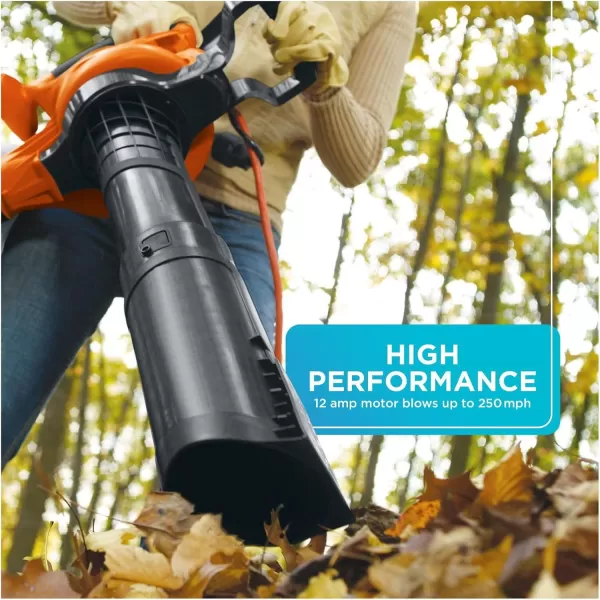 BLACK+DECKER Leaf Blower &amp; Leaf Vacuum, 3-in-1, 12-Amp, 250-MPH, 400-CFM 