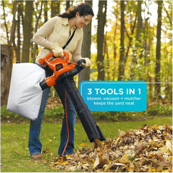 BLACK+DECKER Leaf Blower &amp; Leaf Vacuum, 3-in-1, 12-Amp, 250-MPH, 400-CFM 