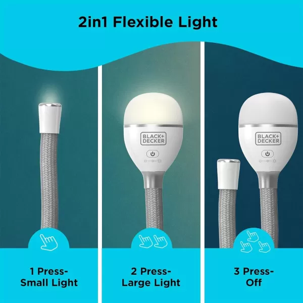 BLACK+DECKER Snake Light, Use for Book Light, Desk Light, and Work Light, 2 Settings, Flexible and Rechargeable 