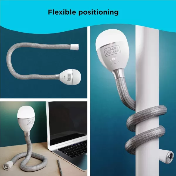 BLACK+DECKER Snake Light, Use for Book Light, Desk Light, and Work Light, 2 Settings, Flexible and Rechargeable 
