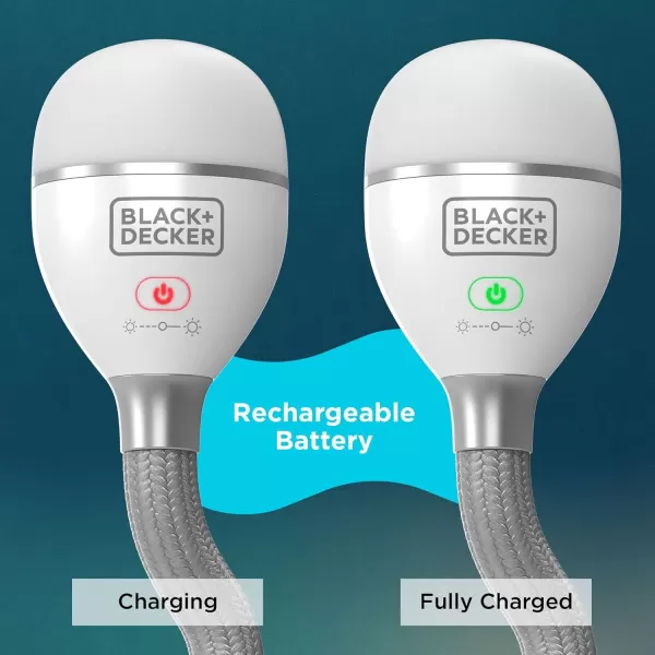 BLACK+DECKER Snake Light, Use for Book Light, Desk Light, and Work Light, 2 Settings, Flexible and Rechargeable 