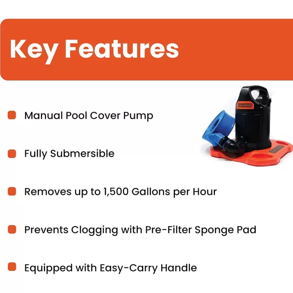 BLACK+DECKER Swimming Pool Cover Pump, 1500 GPH Manual